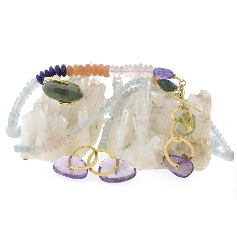 Aquamarine Multi Gem Circles Gold Necklace - Image 2