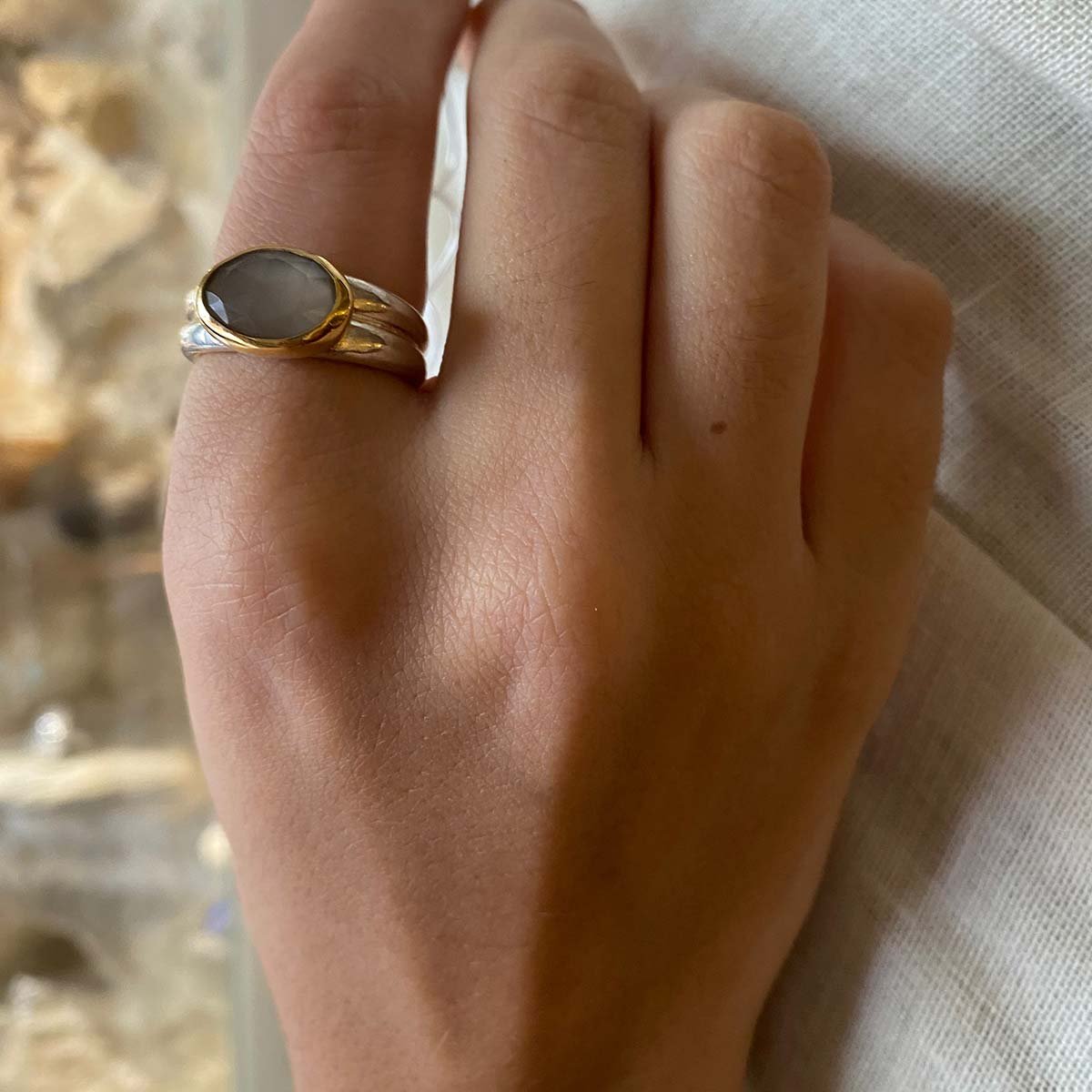 Gold-Silver Smoky Moonstone Ring - Image 3