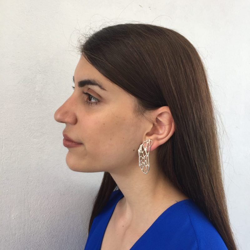 Wide Triangle Net Organic Earrings - Image 2