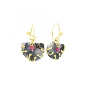 Rough Moonstone and Ruby Gold Hoop Earrings