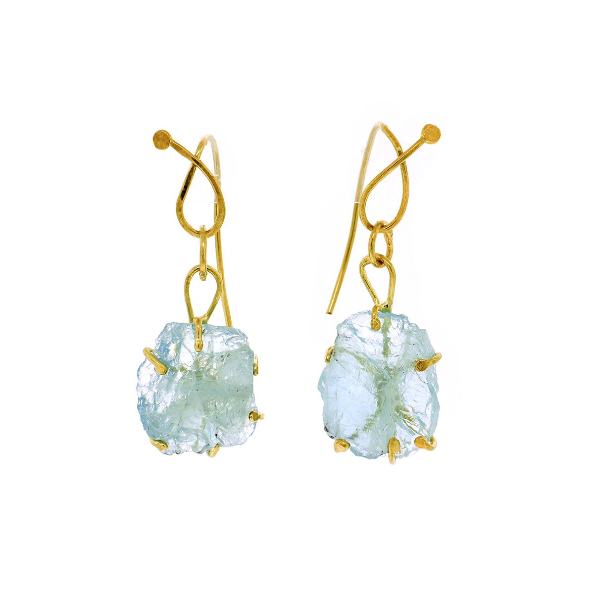 Wrough hoop earrings aquamarines in 19k gold