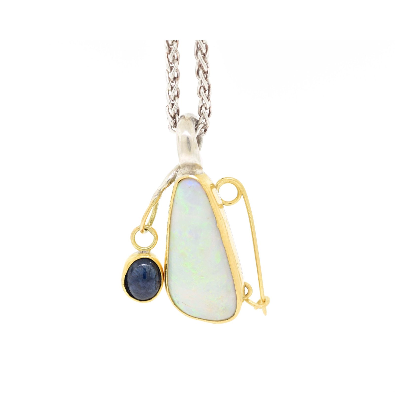 Gold-Silver Opal and Sapphire Pendant/Brooch - Image 2