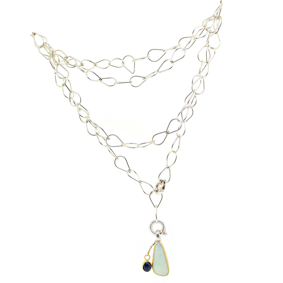 Gold-Silver Opal and Sapphire Pendant/Brooch - Image 4